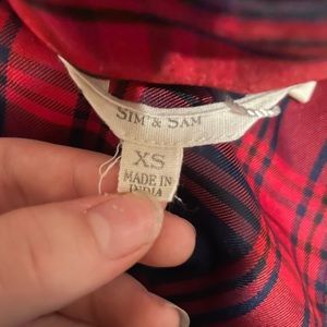 Cute indigo/dark blue & red skirt, double button rap around.